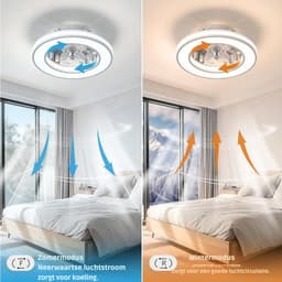 Thuys - Plafondventilator met LED Verlichting - 46 cm - Dimbaar - Afstandsbediening - 6 Snelheden - RGB & 3 Lichtkleuren - Zomer/Winterfunctie - Wit — thumbnail 4