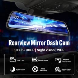 Dashcam voor Auto - 10 Inch Touchscreen Spiegelcamera - 1080P AHD Dashcam met Nachtzicht - G-Sensor - Parkeermodus - Groothoek 170° - Zwart — thumbnail 2