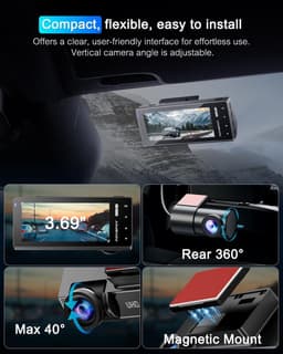 Dashcam voor auto - Zwart - 3,69 inch IPS-scherm - 4K Dual Camera met CPL-filter en 64 GB SD-kaart - Voor veilig rijden en parkeren — thumbnail 5