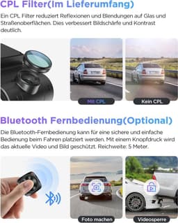 Dashcam voor auto - Zwart - 4K voor en 2K achter - Dual STARVIS 2 Sensoren met GPS en Spraakbesturing - Met Nachtzicht en Wi-Fi — thumbnail 5