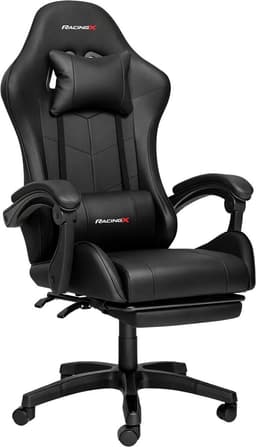 RACINGX- Game Stoel Met Voetsteun - Gaming Stoel - Ergonomische Bureaustoel - Gamestoel - Verstelbaar - Gaming Chair - Zwart — thumbnail 1