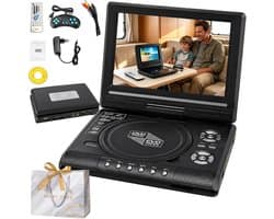 Draagbare DVD-speler 7,8 inch met Draaibaar HD-scherm, Oplaadbaar, 1 Stuk, Dubbele Luidsprekers, AV-uitgang, USB- en SD-kaartondersteuning, Ingebouwde Batterij, voor Auto, Reizen, Camping en Camper