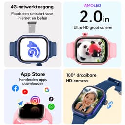 Vashoy T86 - GPS Horloge Kind geschikt - Kinder Smartwatch - Smartwatch Kinderen met HD - camera & Videobellen - voor SIM kaart - 750 mAh Long Battery - IPX7 Waterdicht - SOS Knop - School Mode - Veilige Zones - GPS Tracker - 1 Jaar Garantie - Roze — thumbnail 2