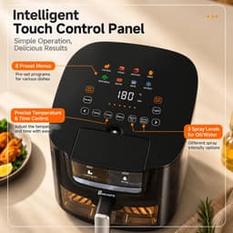 BUVARO Airfryer XL 7L – Automatische Olie- en Watersproeifunctie – 1800 W – 8 Programma’s – Kijkvenster – Zwart — thumbnail 3