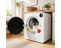 Compacte Luchtafvoer Wasdroger 3 kg - Mini Wasdroger met PTC Keramische Verwarming & RVS Diamant Trommel - Wandwasdroger 830W - 4 Programma's met Koelfunctie - Wit [Energieklasse G]