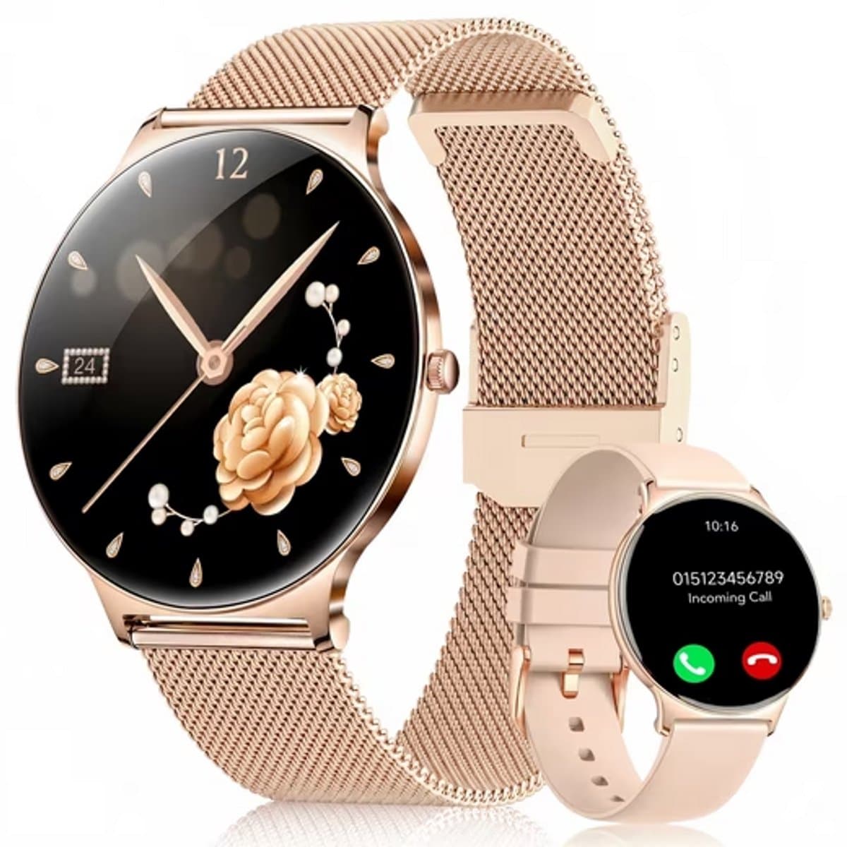 FOSMET Smartwatch Dames - Ultradun - 1,56" AMOLED Display - 20 Dagen Batterijduur - IP68 + 5ATM Waterdicht - 150+ Sportmodi - Bluetooth Bellen - SpO2 - Hartslagmeter - Bloeddrukmeting - Slaapmonitor - Notificaties - iOS/Android - Cadeau voor Vrouwen — afbeelding 1