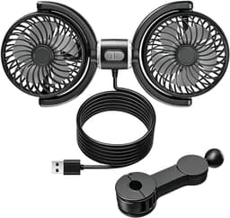 KZQ Verstelbare Dubbele USB Autoventilator voor Achterbank - 3 Snelheden, 360 Graden Draaibaar - Geschikt voor Auto, Vrachtwagen en Camper — thumbnail 1
