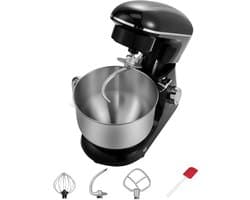 Keukenmachine 6L - Stand Mixer met RVS Mengkom - 6 Snelheden + Pulse - Deeghaak, Garde & Menghaak - Zwart