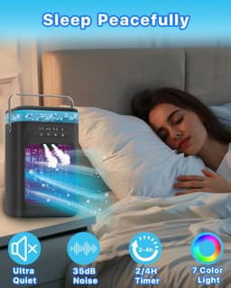 Draagbare aircooler - mini-luchtkoeler met 3 snelheden & 2 vernevelingsstanden, 120° oscillatie, verlichting in 7 kleuren & timer (2-4 uur), compacte koelventilator voor slaapkamer, kantoor, thuis en camping - zwart — thumbnail 3