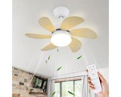 NETTLIFE Plafondventilator Met Verlichting - E27 - houtkleur - 6 Bladen Ventilator - met Afstandsbediening - 75cm - Timing Plafondlamp - Voor Woonkamer | Slaapkamer | Keuken | Eetkamer-excl. lichtbron