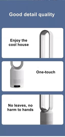 Jently ventilator - bladloze ventilator - lucht-torenventilator - staande ventilator - koelende lucht - 20 inch - met afstandsbediening - zilver — thumbnail 2