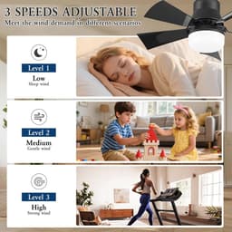 KZQ Plafondventilator - Zwart Mat - Incl 20W Lamp - Licht Apart Schakelbaar - Afstandsbediening - Dimbaar - Traploos Instelbare Lichtkleur - Nachtlampje - Geheugenfunctie - 3 Snelheden - Timer — thumbnail 3