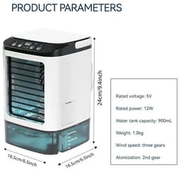 Archi Draagbare Mini Aircooler – Airco - Dubbele Verneveling – 900 ml Watertank – 3 Snelheden – USB – Stille Luchtbevochtiger — thumbnail 2