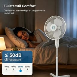 Archi Witte Staande Ventilator – Ventilatie - 3 Snelheden – Stille Ventilator ≤50 dB – Verstelbare Hoogte – Kruisvoet — thumbnail 4