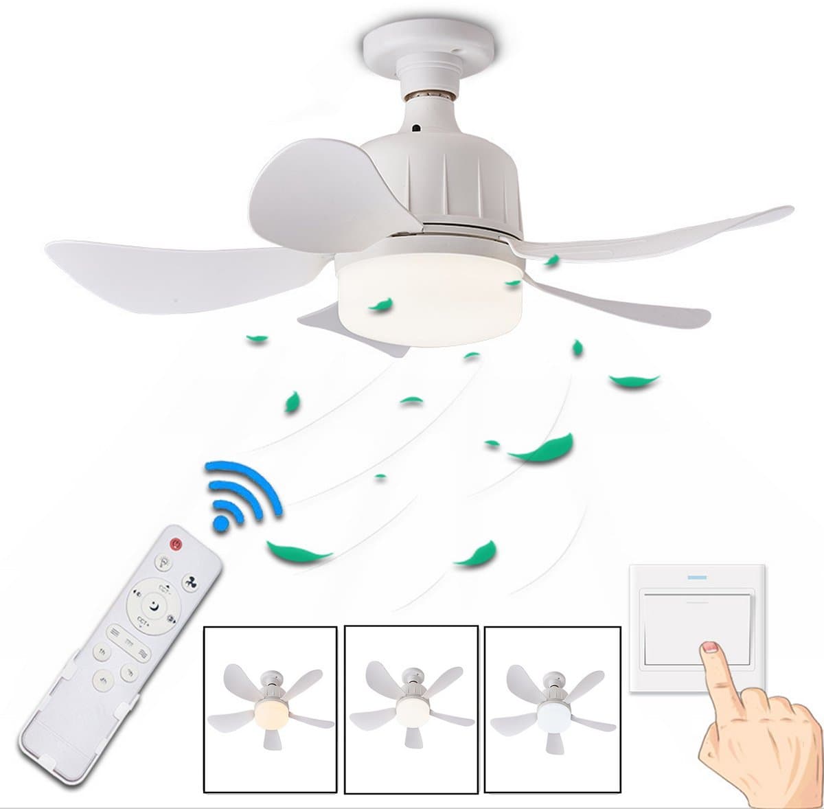 KZQ Plafondventilator - Wit - Incl 23W Lamp - Licht Apart Schakelbaar - Afstandsbediening - Dimbaar - Traploos Instelbare Lichtkleur - Nachtlampje - Geheugenfunctie - 3 Snelheden - Timer - Zomer En Wintermodus — afbeelding 1