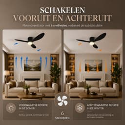 Plafondventilator met Verlichting - ø 132 cm - Zwart - Extra Stil: <30 dB - Dimfunctie - Plafondlamp met Ventilator — thumbnail 3