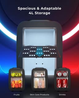 Mini Koelkast, 4 L / 6 Blikjes, Stille Minikoelkast, 7 RGB-lichtmodi, 2-in-1 Koel- en Warmhoudfunctie voor Drankjes & Huidverzorging, AC 220V / DC 12V, Mini Koelkast voor Gaming, Kantoor, Auto — thumbnail 5