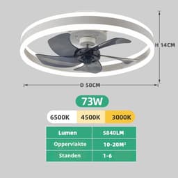 TamTrade Plafondventilator - Plafond ventilator met verlichting - Inclusief afstandbediening - LED - Dimbaar - 6 standen - Wit — thumbnail 5