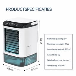 Sello! – mini aircooler – luchtkoeler – ultrasone verneveling – ijsbox– drie windsnelheden – draagbaar – 900ml watertank — thumbnail 2