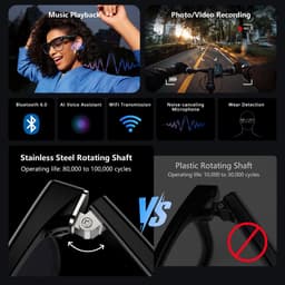 Blackview BV200 AI Smart Glasses - Slimme bril met camera - vertaalfunctie, muziek, Video Opname - Bluetooth 6.0 - Knop & Touchbediening - iOS/Android - Oplaadbaar - Lichtgewicht 44g - Transparant — thumbnail 3