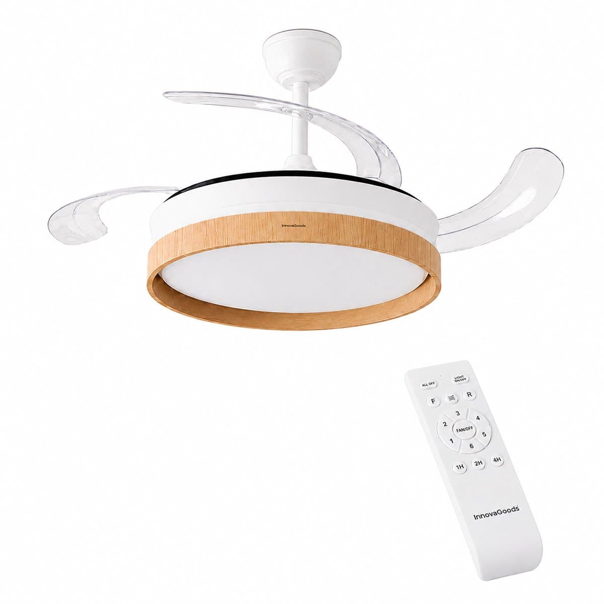 Plafondventilator met licht InnovaGoods, stil, intrekbare bladen, 6 snelheden, 3 modi, afstandsbediening — afbeelding 1