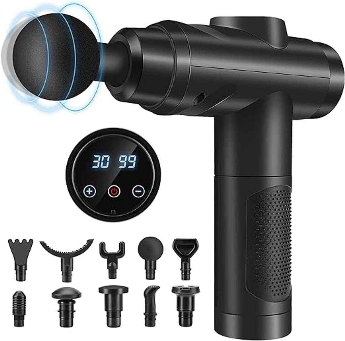 Massage Gun Professioneel – Spiermassageapparaat met 30 Intensiteitsniveaus – LCD Display – 10 Opzetstukken – Draadloos Massagepistool – Diepe Weefselmassage voor Rug Nek Schouders Armen en Benen — afbeelding 1