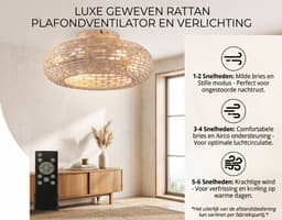 Retro Plafondventilator met Verlichting & Afstandsbediening – Bamboe & Rotan Design [Energieklasse D] — thumbnail 2