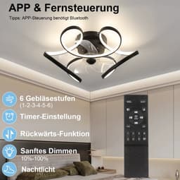 Ventilator Plafondlamp - Dimbaar Met Afstandsbediening - Smart Lamp - Wit - 6 Standen - Moderne Ventilator Lamp - 64W — thumbnail 4