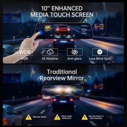 KZQ Dashcam met achteruitrijcamera 4K 10 inch IPS-touchscreen spiegelcamera voor auto voor en achter opname met voice control nachtzicht parkeerstand bewegingsdetectie incl 32GB SD-kaart — thumbnail 3