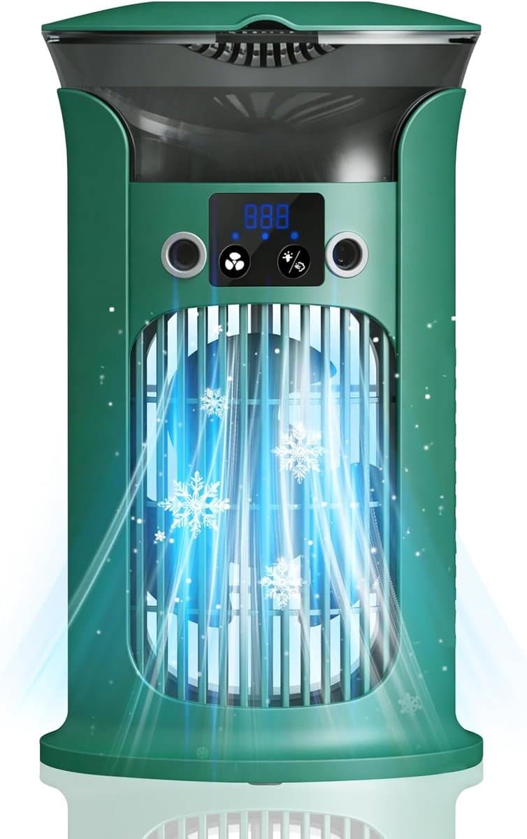 Mobiele Airco - 3-in-1 - 400ml - Kleine Airconditioning zonder Afvoer Slang - Draagbare Ventilator - 50 dB - 3 Functies & Snelheden - 90° Oscillatie - Luchtbevochtiger - Slaapkamer Kantoor Woonkamer - Blauw — afbeelding 1