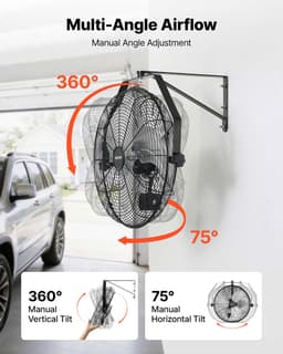 VEVOR 80W Industriële Wandventilator 56,5 cm, 6,4 m/s Oscillerende Wandventilator met 3 Snelheden, IP44 Waterdicht, Commerciële Industriële Ventilator voor Werkplaats, Garage, Magazijn, Sportschool, Zwart — thumbnail 5