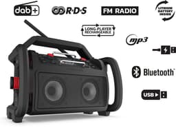 PerfectPro bouwplaatsradio ROCKRPO, DAB+ en FM-ontvangst, Bluetooth, geïntegreerde batterij, AUX, inclusief oplader en lithiumbatterij, IP65, RP2 — thumbnail 4
