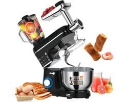 Keukenmachine - Mixer Blender - Bakken en Koken - Kantelbare Kop - 7 Liter Kom - Zwart