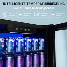 Rolu Mini Koelkast – Blikjes Koeler – 90 Liter – 126 Blikjes - Luchtgekoeld 0 °C Tot 16 °C – Glazen Deur – LED Verlichting — thumbnail 5