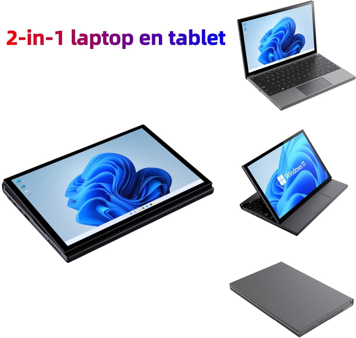 2-in-1 Laptop 10.95" Touchscreen, Intel Core i5-1240P, 16GB RAM (uitbreidbaar tot 32GB), 1TB SSD (tot 2TB), Gezichtsherkenning, Wi-Fi 6, Metal+Leerlook Behuizing, Draagbaar 1.25kg – Windows 11 — afbeelding 1