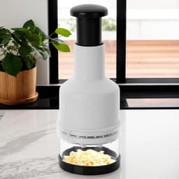 Uienhakselaar Keukenmachine - Handmatige Knoflookpers - Ingrediënten Snijden - Veelzijdige Keukenhulp - 9.1 x 9.1 x 23.5 cm - Zwart Wit — thumbnail 4