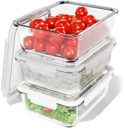 Dailygoods- Maaltijdbereidingsdozen set van 3 - Glazen Bakjes met Deksel - Vaatwasser/Magnetron/Oven Geschikt - Voedselbewaardozen 3x 1040ml - Transparant - Gezond Eten - Voedselopslagbakjes — thumbnail 1