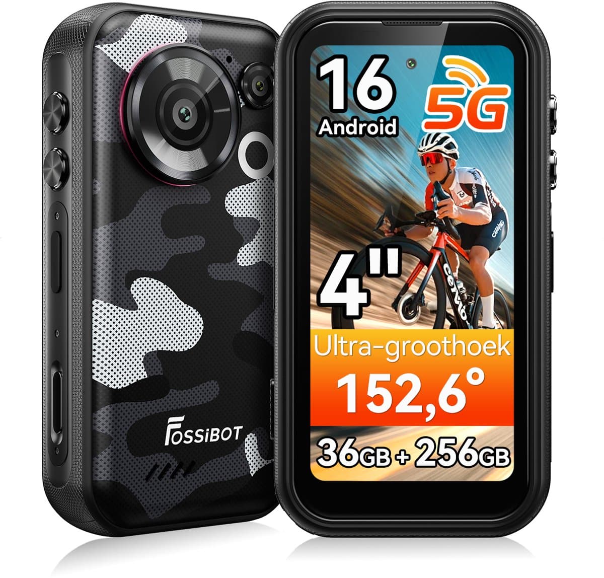 FOSSiBOT F116 Pro 5G Robuuste Smartphone - 4,0" IPS mini telefoon - 36 GB RAM - 256 GB ROM - Android 16 - 48 MP groothoekcamera met een beeldhoek van 152,6° - Grijs — afbeelding 1