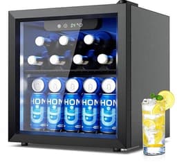 Joorly Mini Koelkast - Minibar - Drankkoelkast met glazen deur - Minibar voor 55 blikjes - met LED en temperatuurregeling - Wijn en bier koelkast - 43×41×47 cm - Zwart- RVS — thumbnail 1