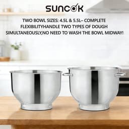 SUNCOK Keukenmixer, Keukenmachine, Slim aanraakpaneel, met 2 roestvrijstalen mengkommen: 4,5 l en 5,5 l. Krachtige motor van 1500 W, geluidsniveau 59 dB. Blender, geschikt voor bakken en deeg kneden. — thumbnail 2