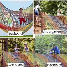 Klimnet voor kinderen, klimnet, outdoor, klimbagagenet, dubbellaags, 4 mm dik touw, 4 cm gat met opbergtas, voor speelplaats, outdoor, indoor, tuin, kleurrijk, 3 x 3 — thumbnail 3