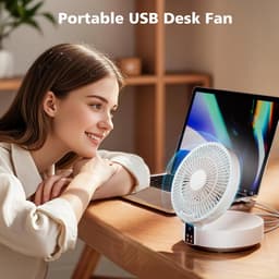 Tafelventilator met afstandsbediening, kleine bureauventilator, USB-oplaadbare ventilator, 3 snelheden, stil, krachtig, draagbaar, ideaal voor slaapkamer en thuis — thumbnail 5