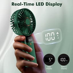 Draagbare ventilator, mini USB oplaadbare draagbare ventilator, kleine zakventilator met 5 snelheden en voet, 4200 mAh batterij, opvouwbare bureauventilator voor kantoor en buitengebruik — thumbnail 5