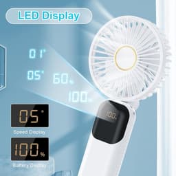 Mini draagbare ventilator, USB oplaadbare ventilator, kleine zakventilator met 5 snelheden en voet, stille opvouwbare handventilator voor kantoor en buitengebruik (wit) — thumbnail 4