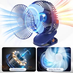 USB-ventilator - Kleine tafelventilator met LED, oplaadbare clipventilator van 4000 mAh, stille elektrische bureauventilator, batterijduur van meer dan 15 uur, draagbare ventilator op batterijen — thumbnail 4