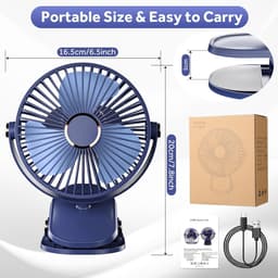 USB-ventilator - Kleine tafelventilator met LED, oplaadbare clipventilator van 4000 mAh, stille elektrische bureauventilator, batterijduur van meer dan 15 uur, draagbare ventilator op batterijen — thumbnail 2