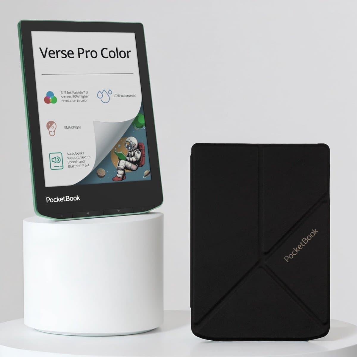 PocketBook Verse Pro Color e-reader Sage Glow – 6 inch – 16 GB – waterdicht + Zwart Origami hoesje – voordeelbundel — afbeelding 1