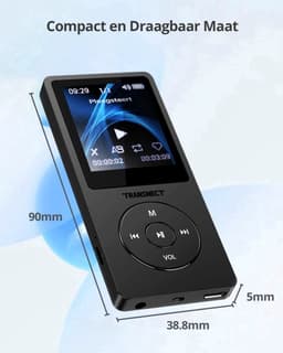 TRANSNECT® - MP3 Speler/MP4 - Bluetooth - met 8GB Geheugenkaart- Ondersteuning tot 128 GB - HiFi Oordopjes - Zwart — thumbnail 4