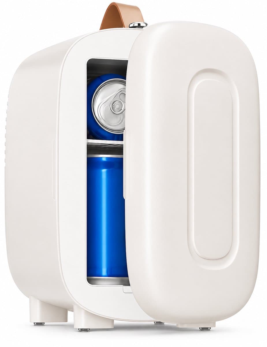 Mini Koelkast 5L – 6 Blikjes – AC/DC/USB – Fluisterstil onder 28dB – Draagbaar – Slaapkamer, Auto & Kantoor – Wit — afbeelding 1