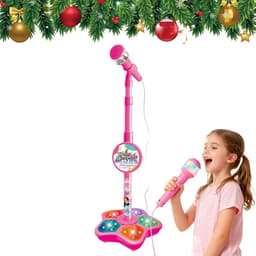 Roze Karaokemicrofoon voor kinderen met verstelbare standaard – draagbare microfoon om mee te zingen, in hoogte verstelbaar, met knipperende lichtshow in de voet – voor jongens en meisjes van 3 tot 6 jaar — thumbnail 1